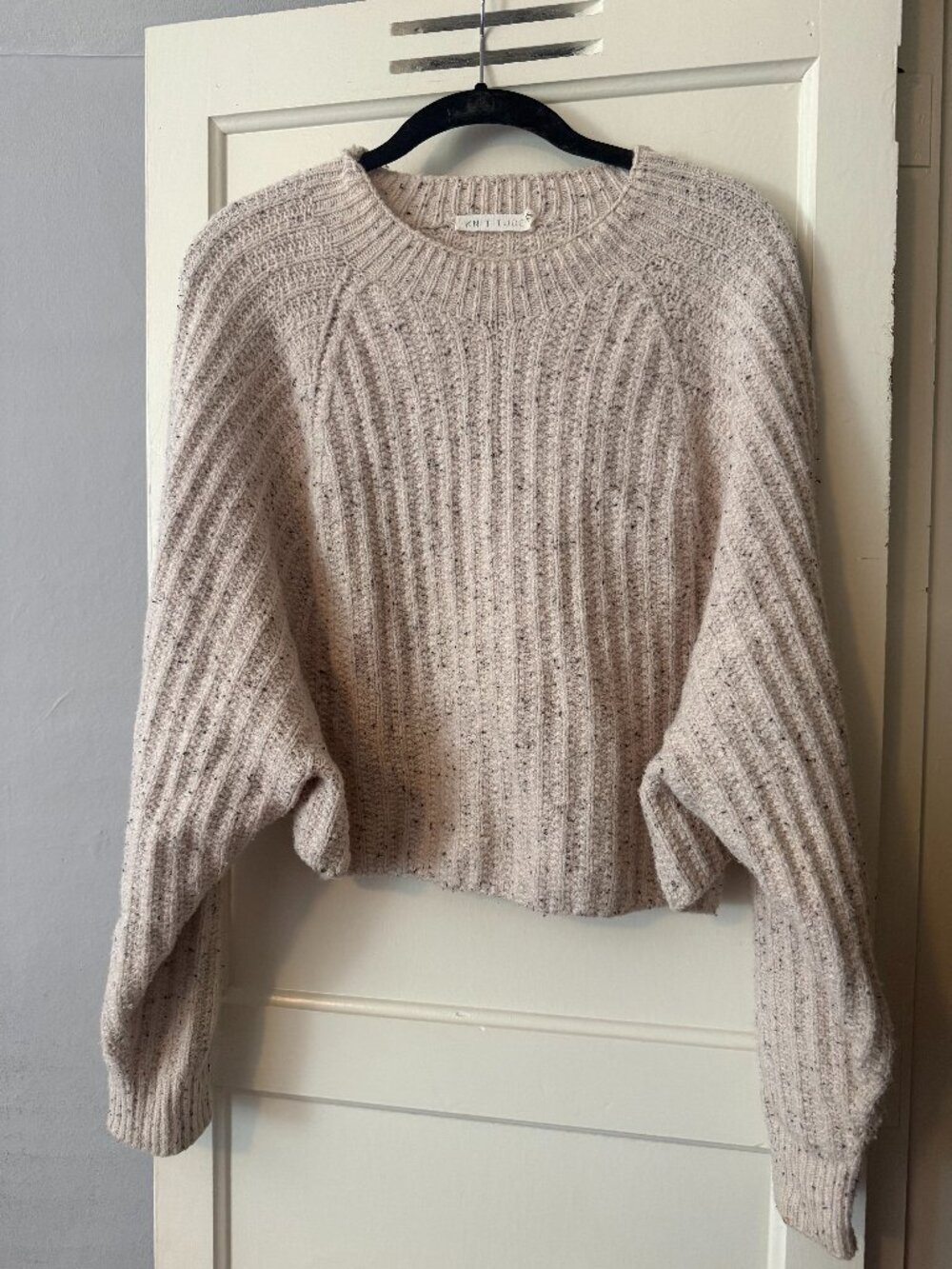 Knititude Speckled Ribbed Cropped Sweater XS Oatmeal Beige